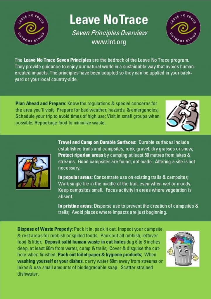 Leave No Trace principles overview - click to download pdf