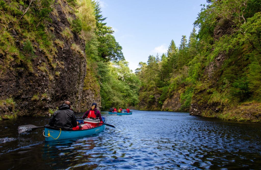 People Canoeing in the Aigaas Gorge on the River Beauly near inverness