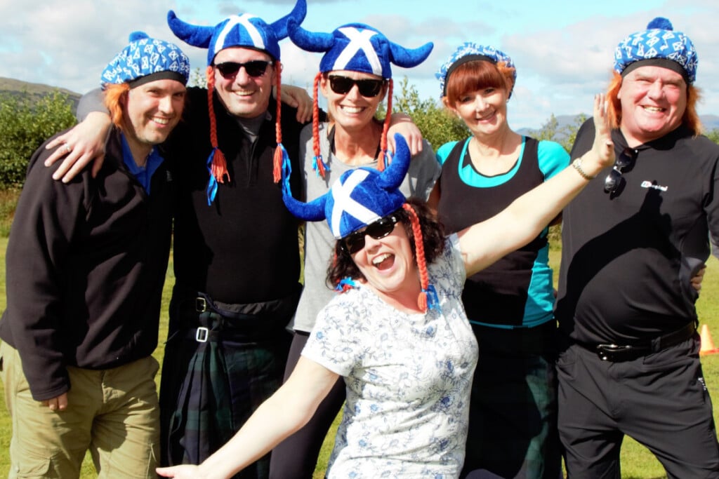 Group having fun at highland games event