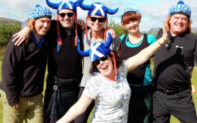 Group having fun at highland games event