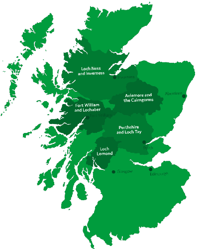 Image showing the main regions where In Your Element offer activities across scotland