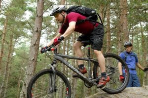 Mountain biking in a forest