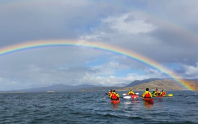 Sea kayaking under a rainbow, west coast scotland