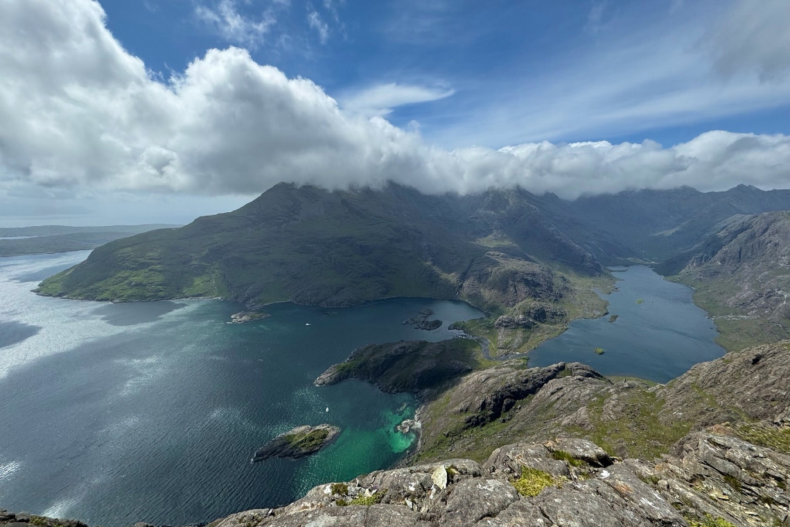 beautiful view from the summit of sgurr na stri of loch coruisk and loch scavaig, isle of skye