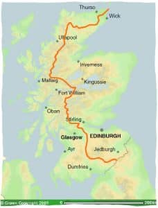 map showing Scotland's watershed route